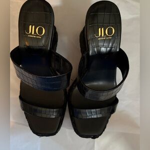 Jennifer Lopez Black Croc-Embossed Mules